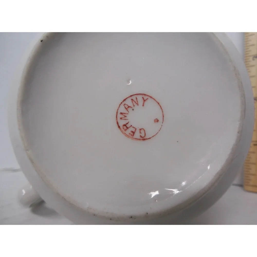 Antique German Porcelain Shaving Mug Metallic Rose Garland